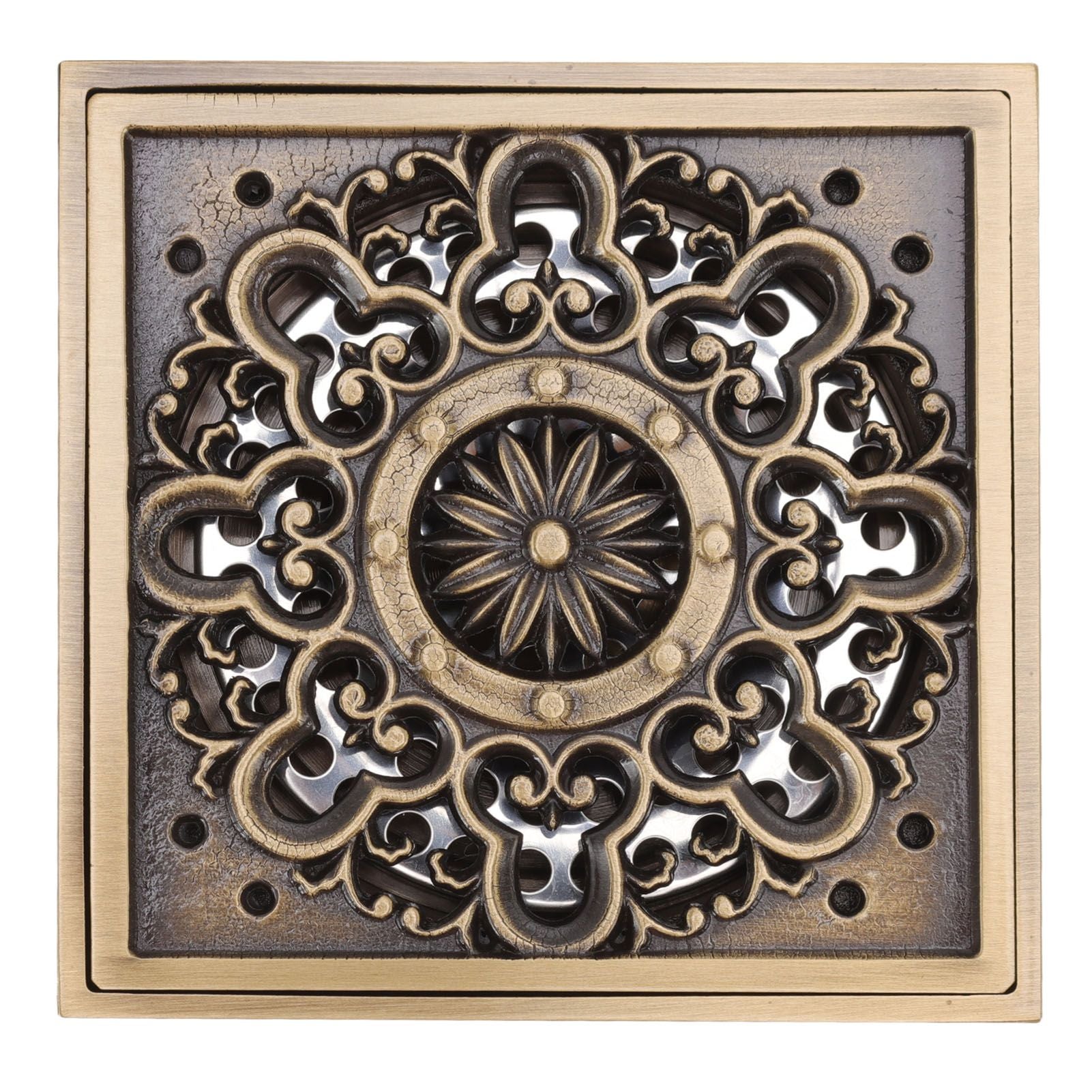 Copper Floor Drain Squared Retro Large Flow Odor Proof Shower Drain for Bathroom
