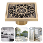 Copper Floor Drain Squared Retro Large Flow Odor Proof Shower Drain for Bathroom
