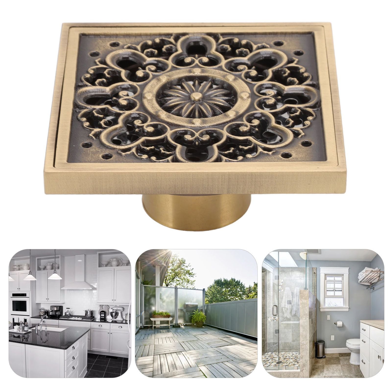 Copper Floor Drain Squared Retro Large Flow Odor Proof Shower Drain for Bathroom