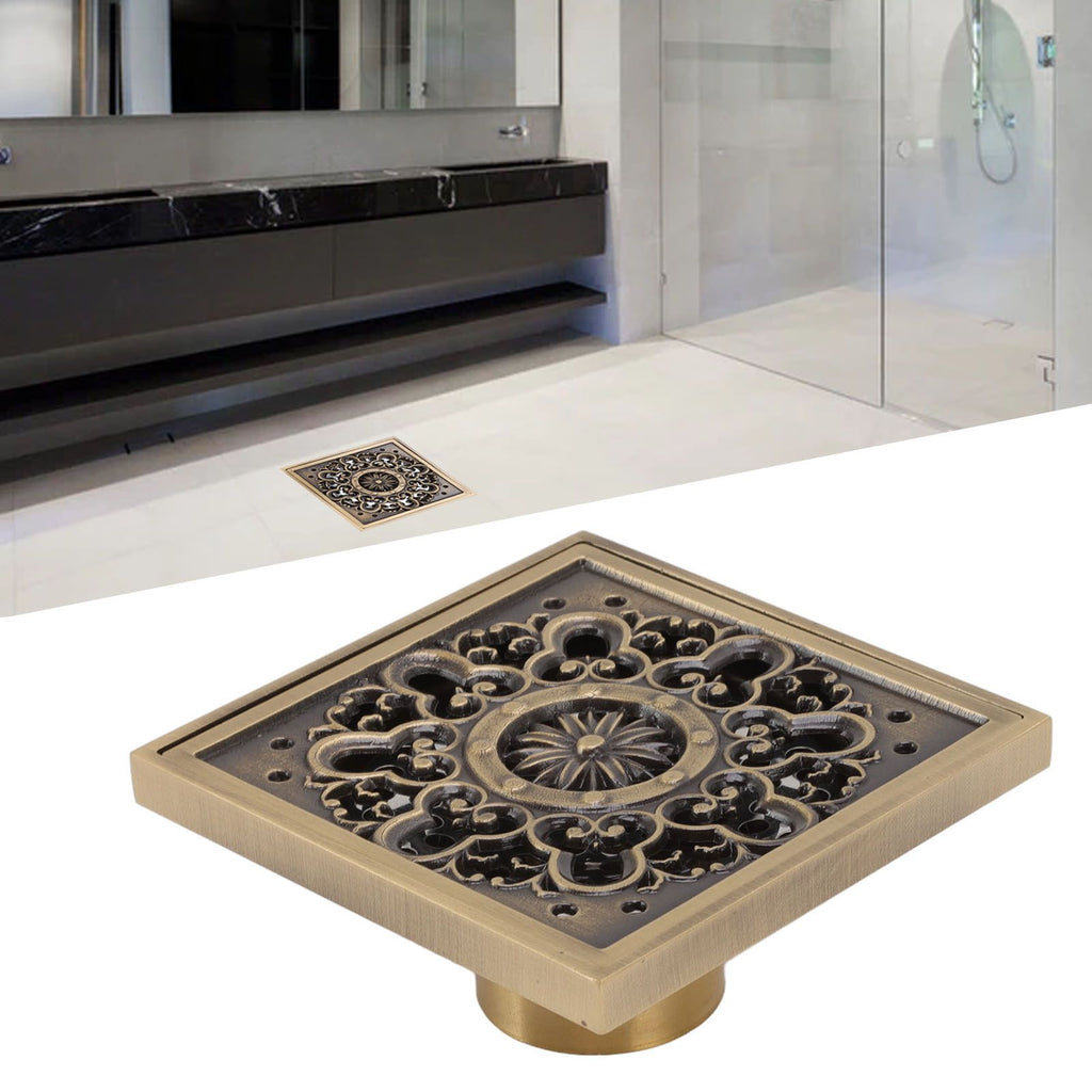 Copper Floor Drain Squared Retro Large Flow Odor Proof Shower Drain for Bathroom