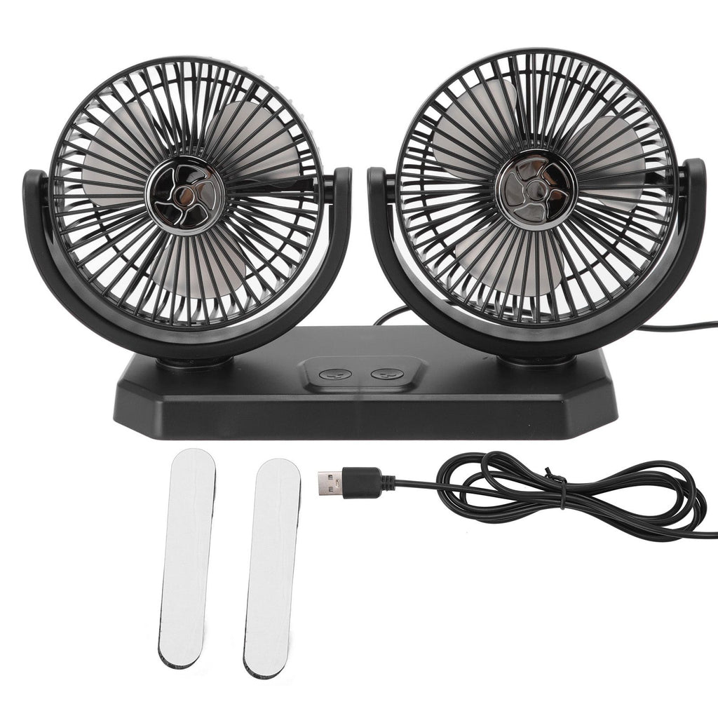 12V Double Head Electric Fan Double Control 3 Gears Strong Wind USB Charging Car Cooling Fan for Minivan Trucks