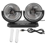 12V Double Head Electric Fan Double Control 3 Gears Strong Wind USB Charging Car Cooling Fan for Minivan Trucks