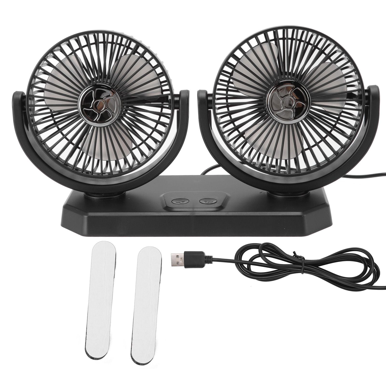 12V Double Head Electric Fan Double Control 3 Gears Strong Wind USB Charging Car Cooling Fan for Minivan Trucks