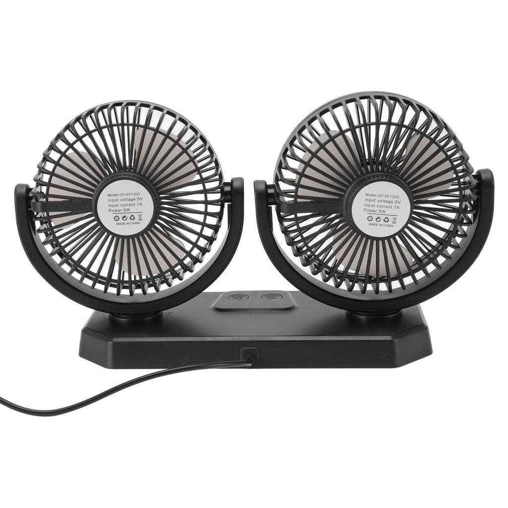 12V Double Head Electric Fan Double Control 3 Gears Strong Wind USB Charging Car Cooling Fan for Minivan Trucks