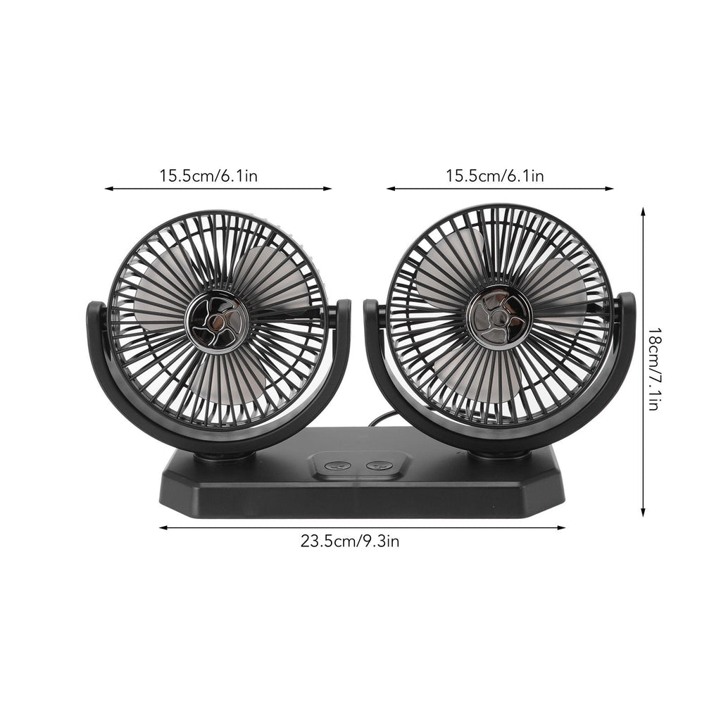 12V Double Head Electric Fan Double Control 3 Gears Strong Wind USB Charging Car Cooling Fan for Minivan Trucks
