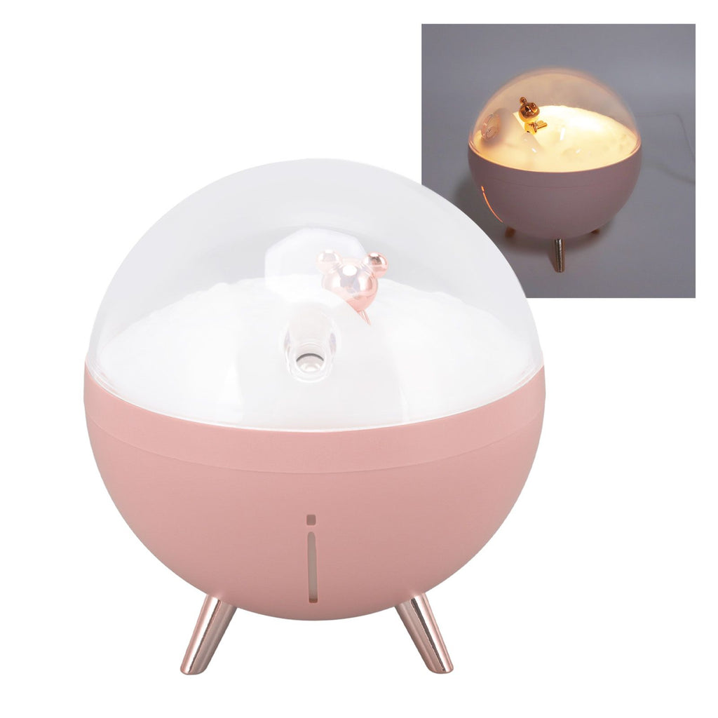 260ml Air Humidifier Space Bear Designed ABS with Night Light USB Charging Mini Mist Diffusor for Home Children Pink