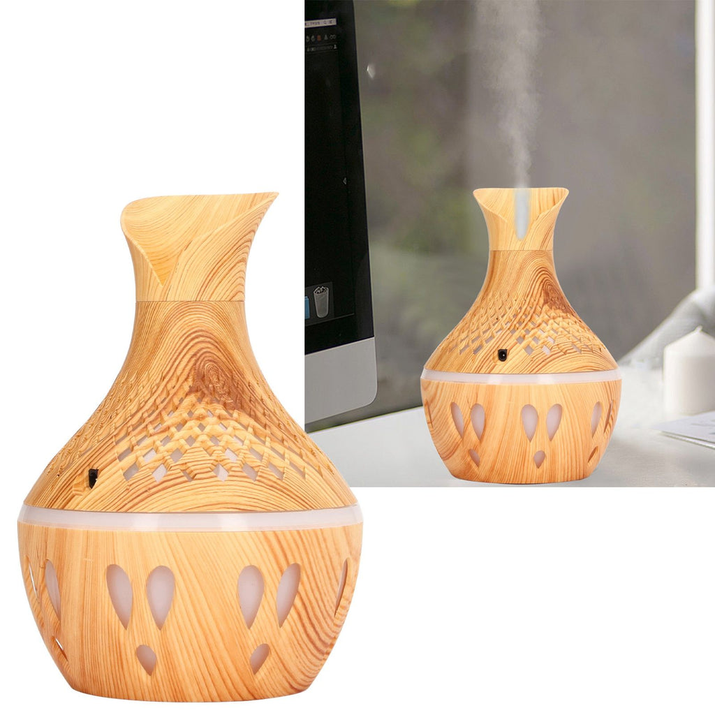 Aromatherapy Humidifier 300ml Wood Grain Design USB Powered Desktop Humidifier with LED Color Light for Home