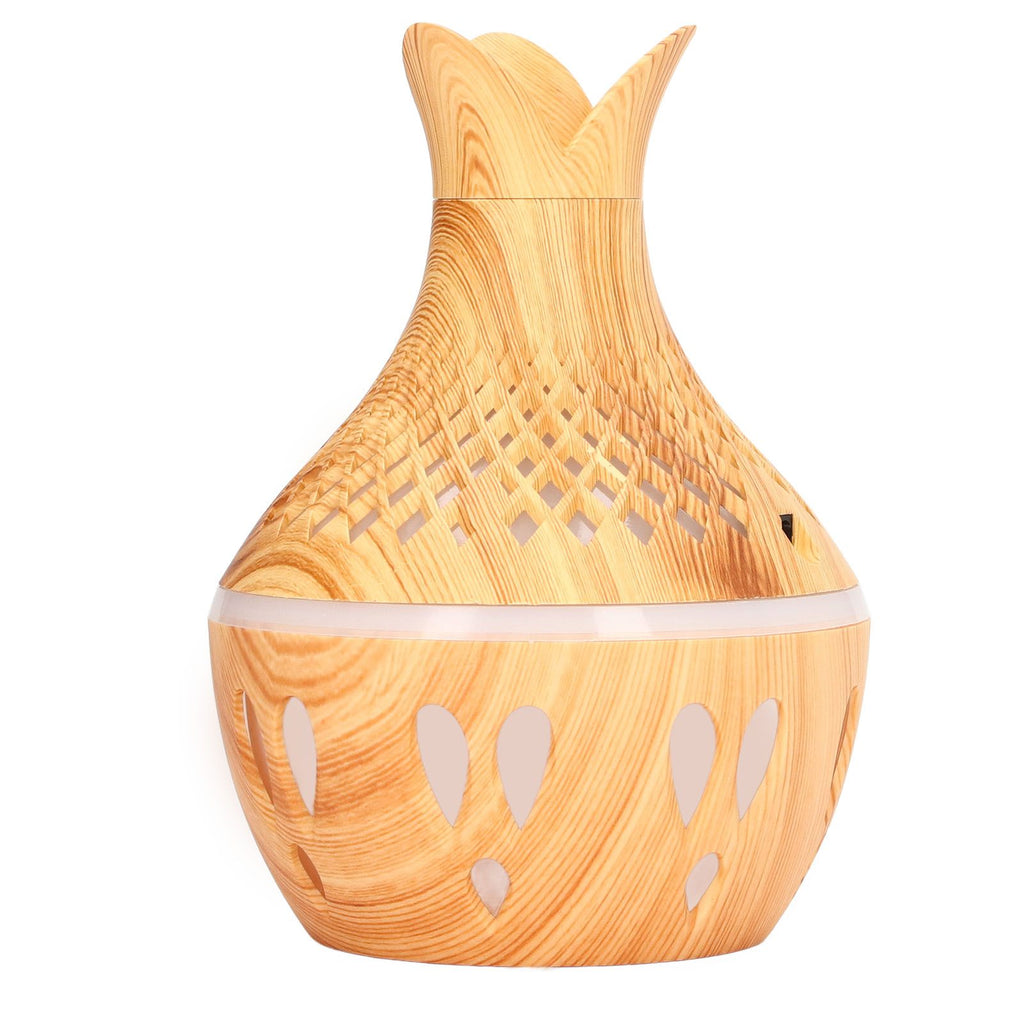 Aromatherapy Humidifier 300ml USB Powered Wood Grain Desktop Humidifier with LED Color Light for Home Bedroom
