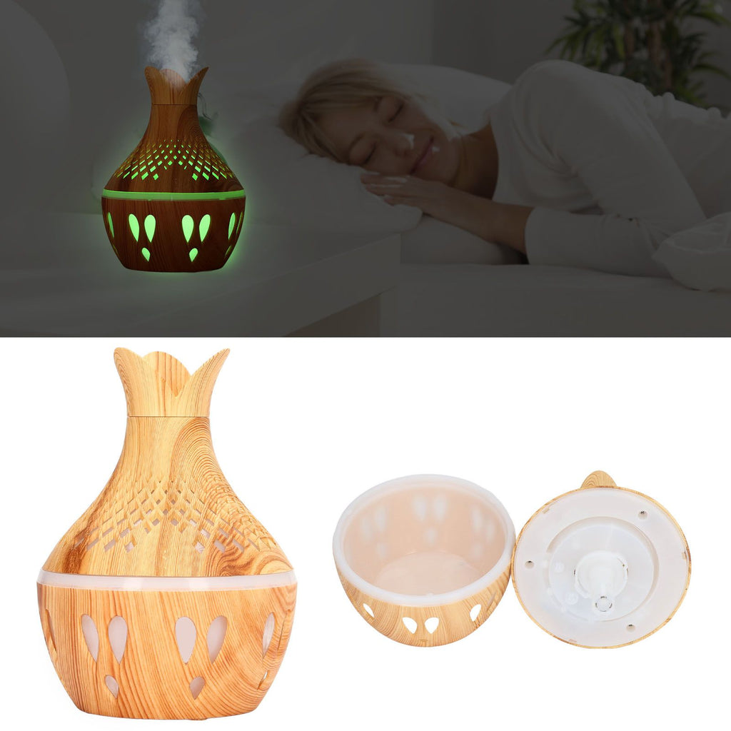 Aromatherapy Humidifier 300ml USB Powered Wood Grain Desktop Humidifier with LED Color Light for Home Bedroom