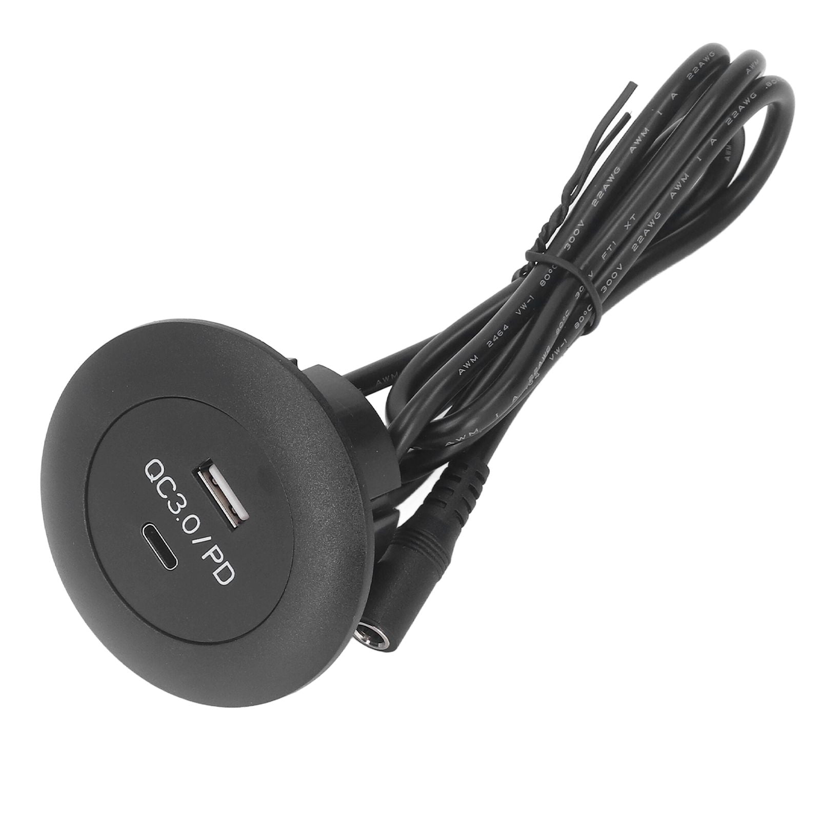 Embedded Charging Round Port QC3.0 Fast Charging Phone Desktop Charger Station for Home 12‑30V 30W Black
