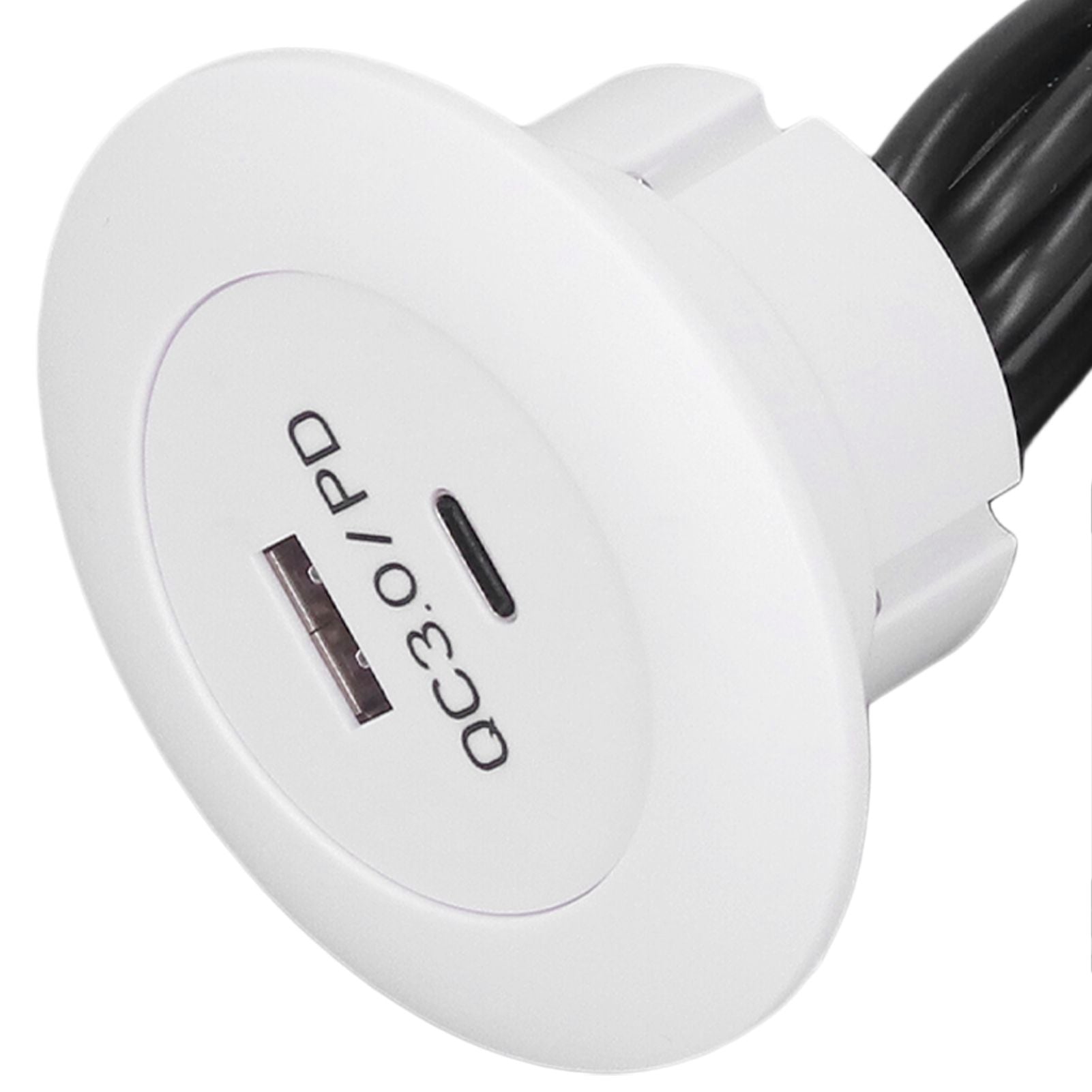 Embedded Charging Round Port QC3.0 Fast Charging Phone Desktop Charger Station for Home 12‑30V 30W White