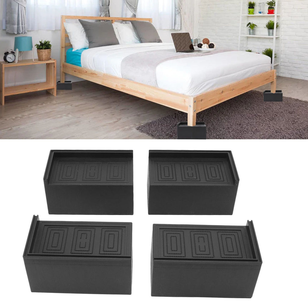 4pcs Furniture Riser Black Enlarged Widened Rectangle Rubber 3in Furniture Leg Mat for Home