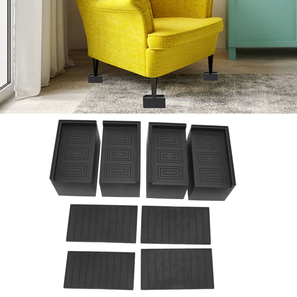 4pcs Furniture Riser Black Enlarged Widened Rectangle Rubber 3in Furniture Leg Mat for Home