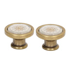 2 Sets Antique Furniture Hardware Handle Knob Zinc Alloy Round Single Hole Cabinet Door Handle Copper White
