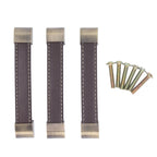 3Pcs Wardrobe Door Leather Handle Antique Drawer Pull Handle Luggage Wine Box Handle Brown