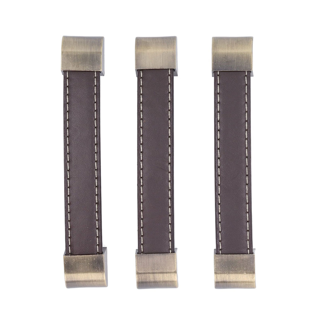 3Pcs Wardrobe Door Leather Handle Antique Drawer Pull Handle Luggage Wine Box Handle Brown