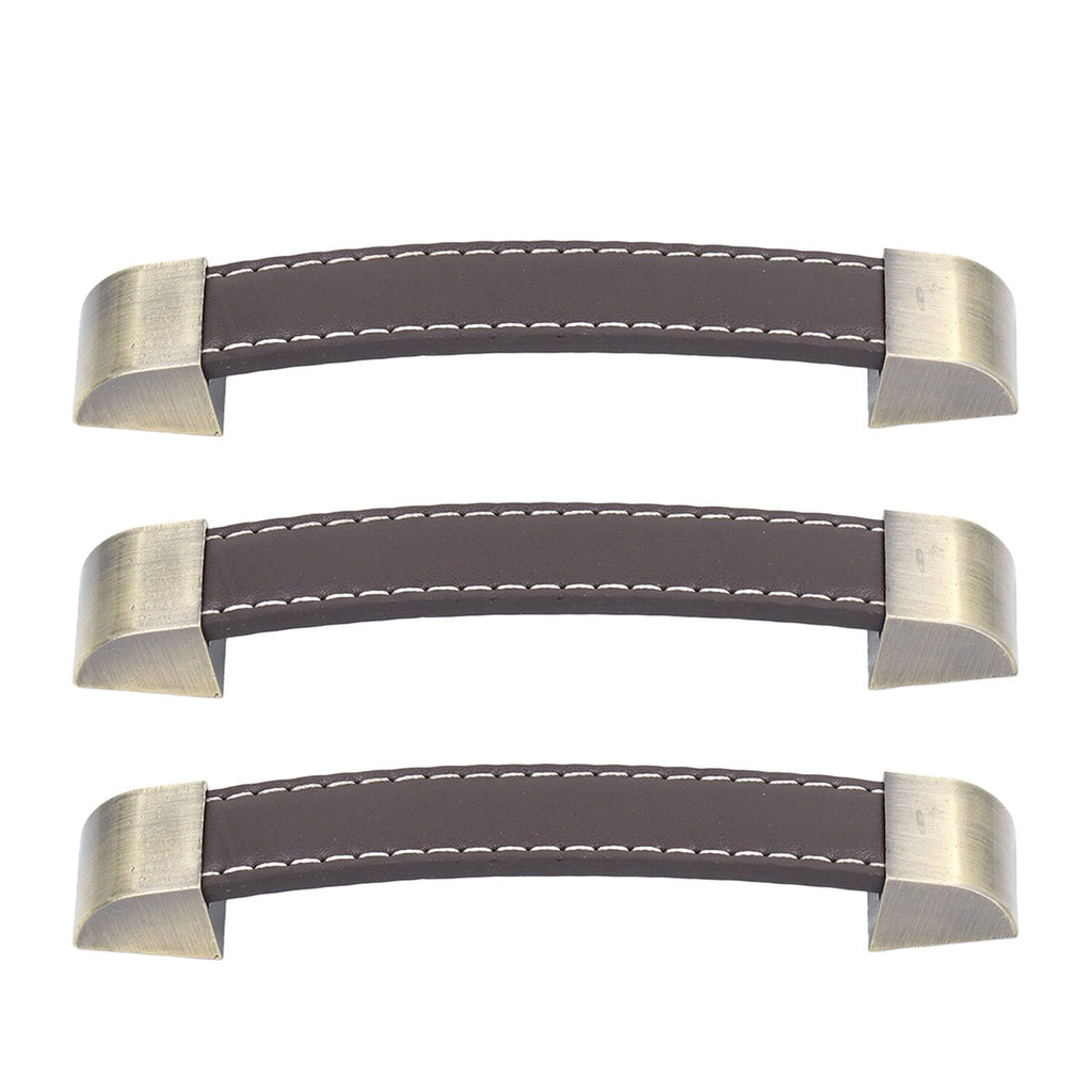 3Pcs Wardrobe Door Leather Handle Antique Drawer Pull Handle Luggage Wine Box Handle Brown