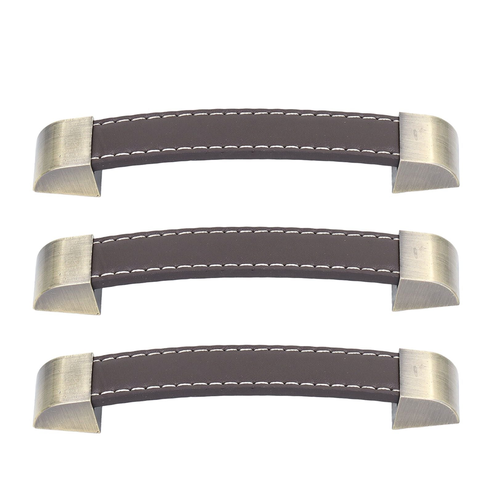 3Pcs Wardrobe Door Leather Handle Antique Drawer Pull Handle Luggage Wine Box Handle Brown