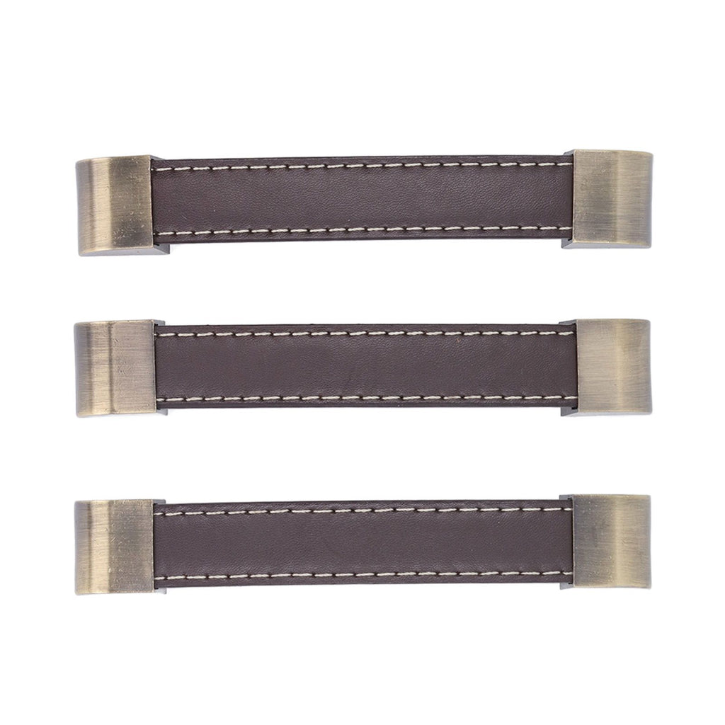 3Pcs Wardrobe Door Leather Handle Antique Drawer Pull Handle Luggage Wine Box Handle Brown