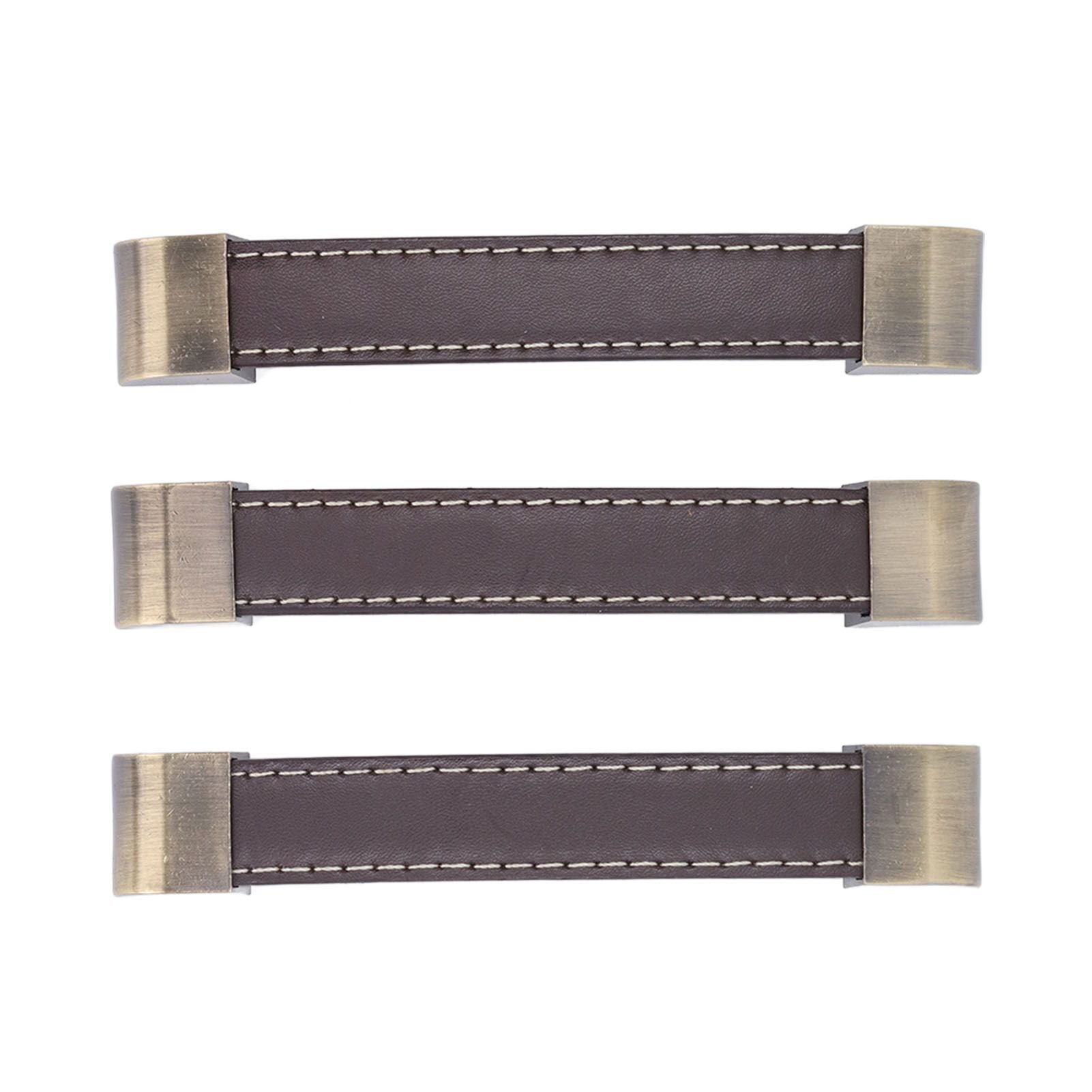 3Pcs Wardrobe Door Leather Handle Antique Drawer Pull Handle Luggage Wine Box Handle Brown
