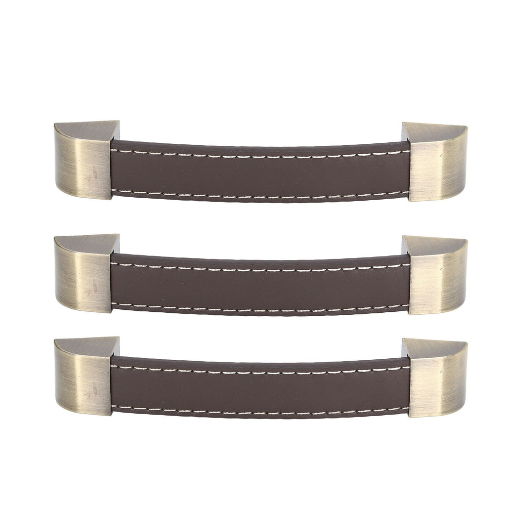 3Pcs Wardrobe Door Leather Handle Antique Drawer Pull Handle Luggage Wine Box Handle Brown