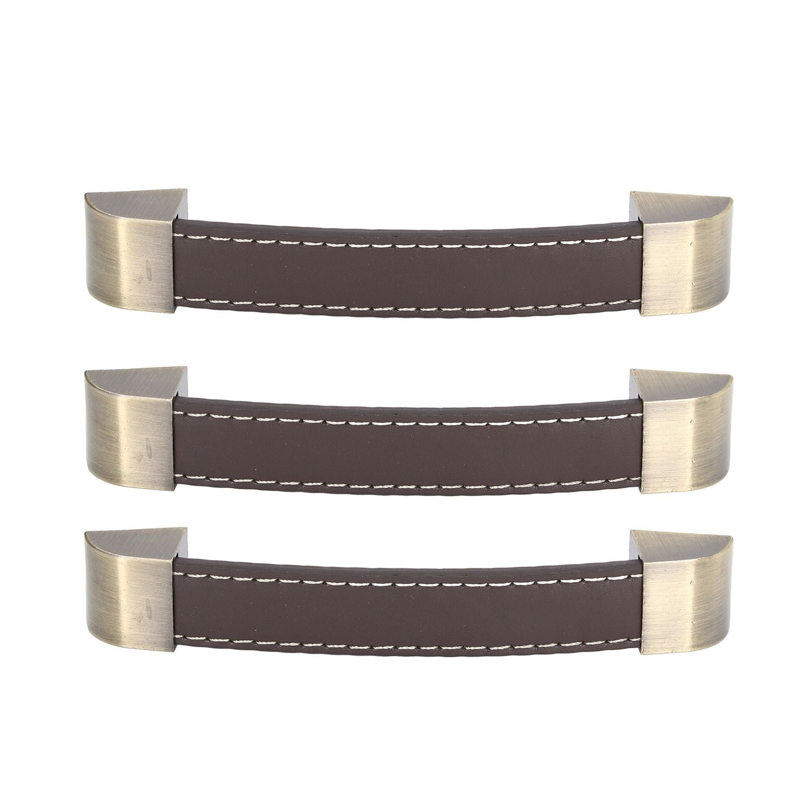 3Pcs Wardrobe Door Leather Handle Antique Drawer Pull Handle Luggage Wine Box Handle Brown
