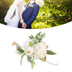 Wrist Corsages for Wedding Bride Wrist Flower Decorative White Roses and Green Leaves for Prom Party