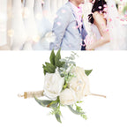 Wrist Corsages for Wedding Bride Wrist Flower Decorative White Roses and Green Leaves for Prom Party
