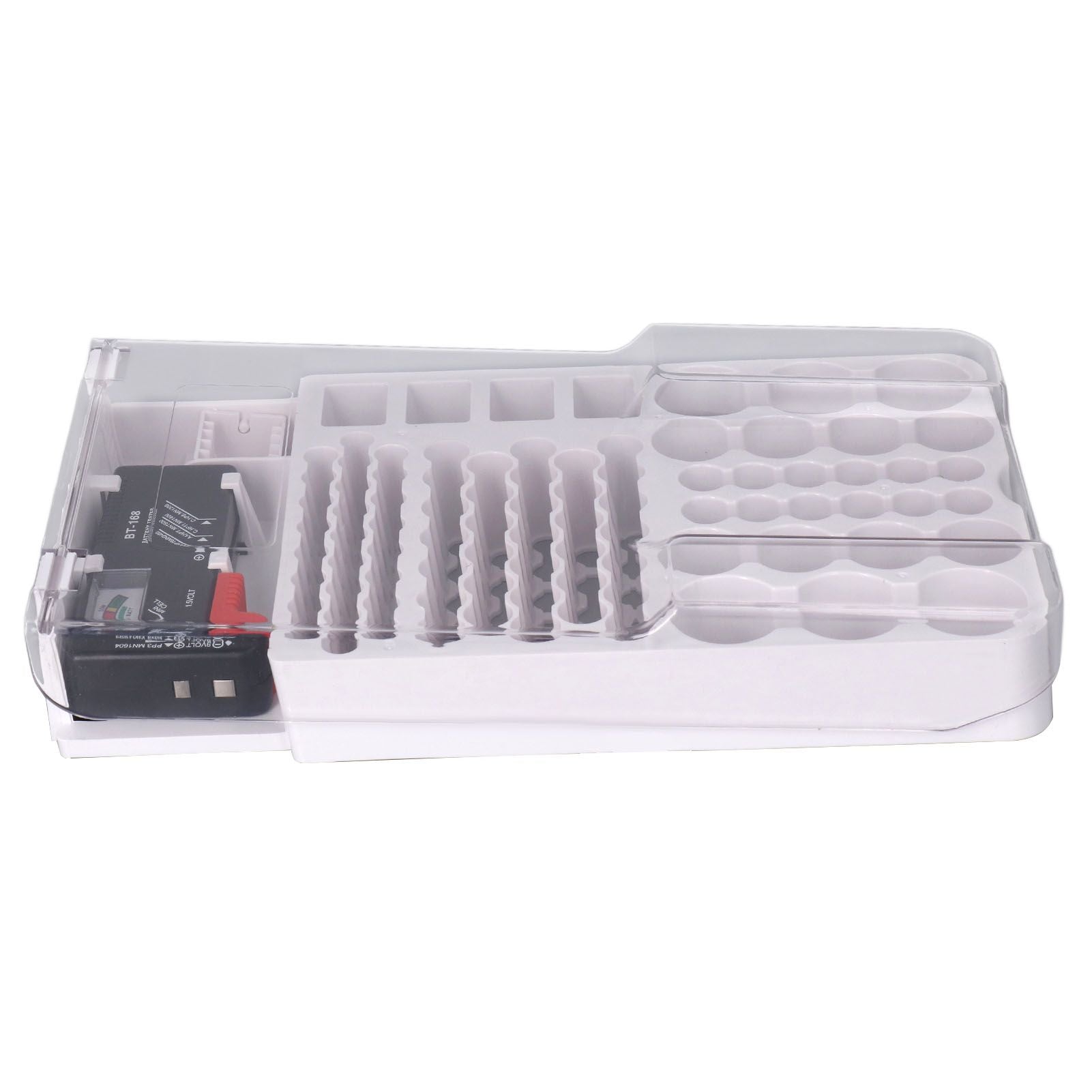 Battery Storage Box Soft Padding Battery Carrying Case with Capacity Test Instrument