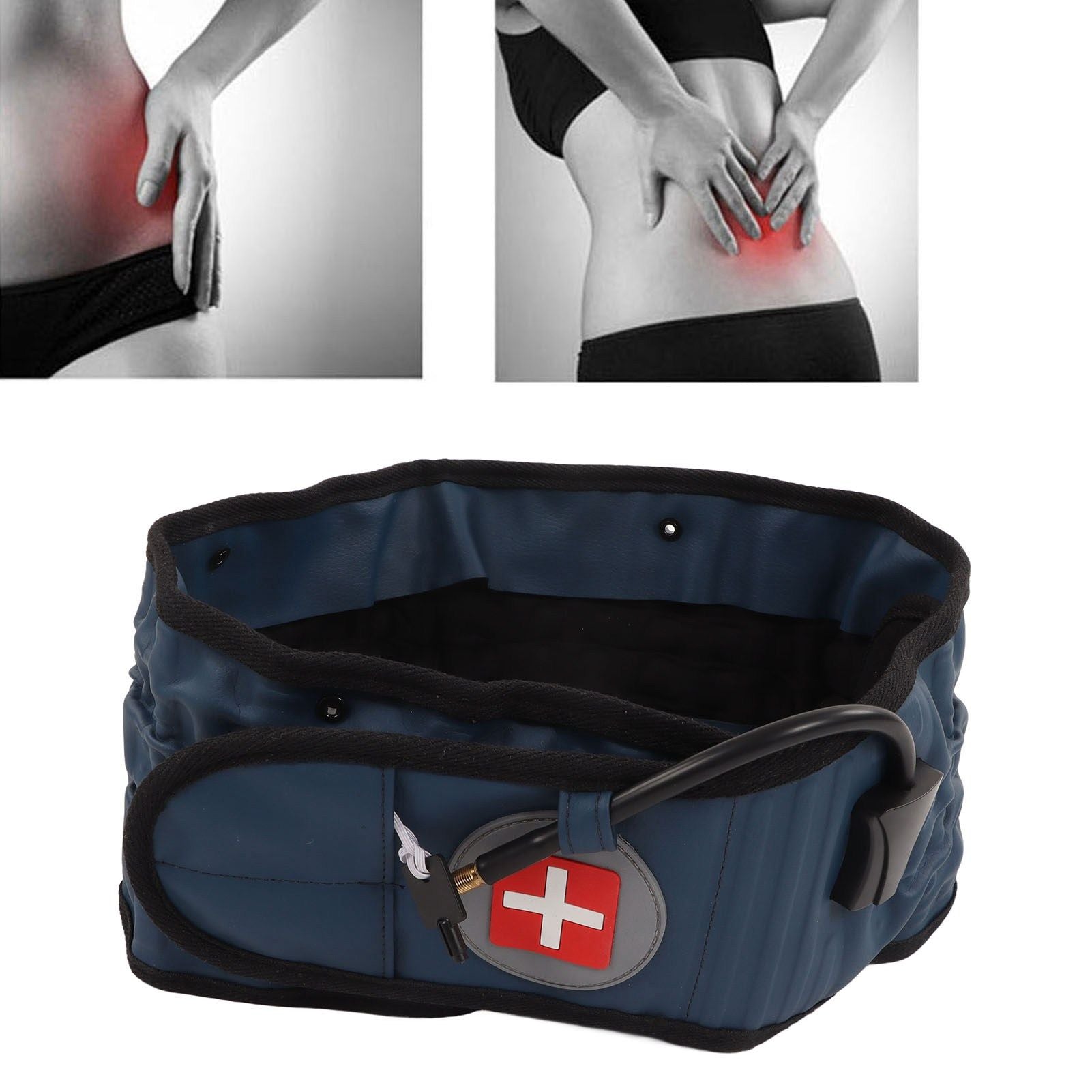 Back Decompression Belt Inflatable Relaxing Muscles Traction Function TPU Material Lower Back Support Device Blue Silver Inflator L