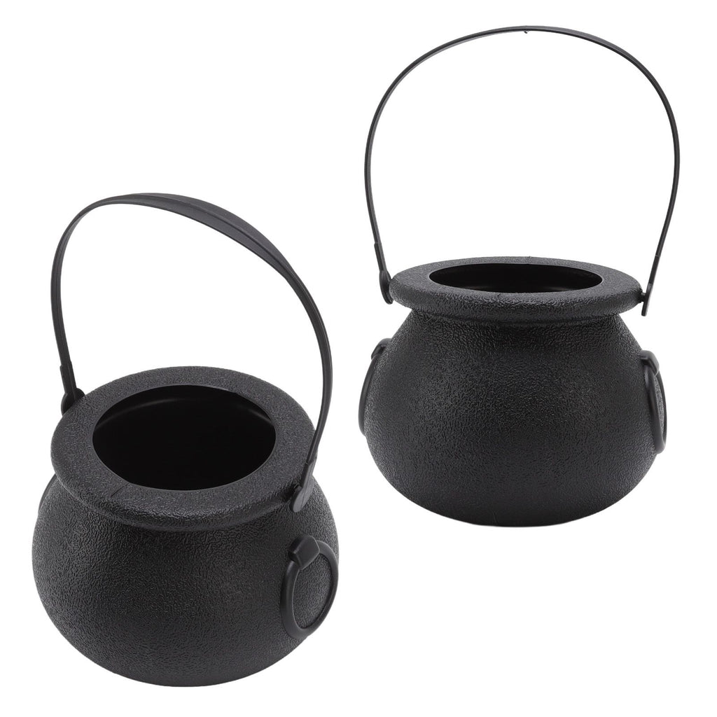 Candy Bucket Plastic Black Portable Cauldron Kettle Halloween Party Decoration with Handle for Kids