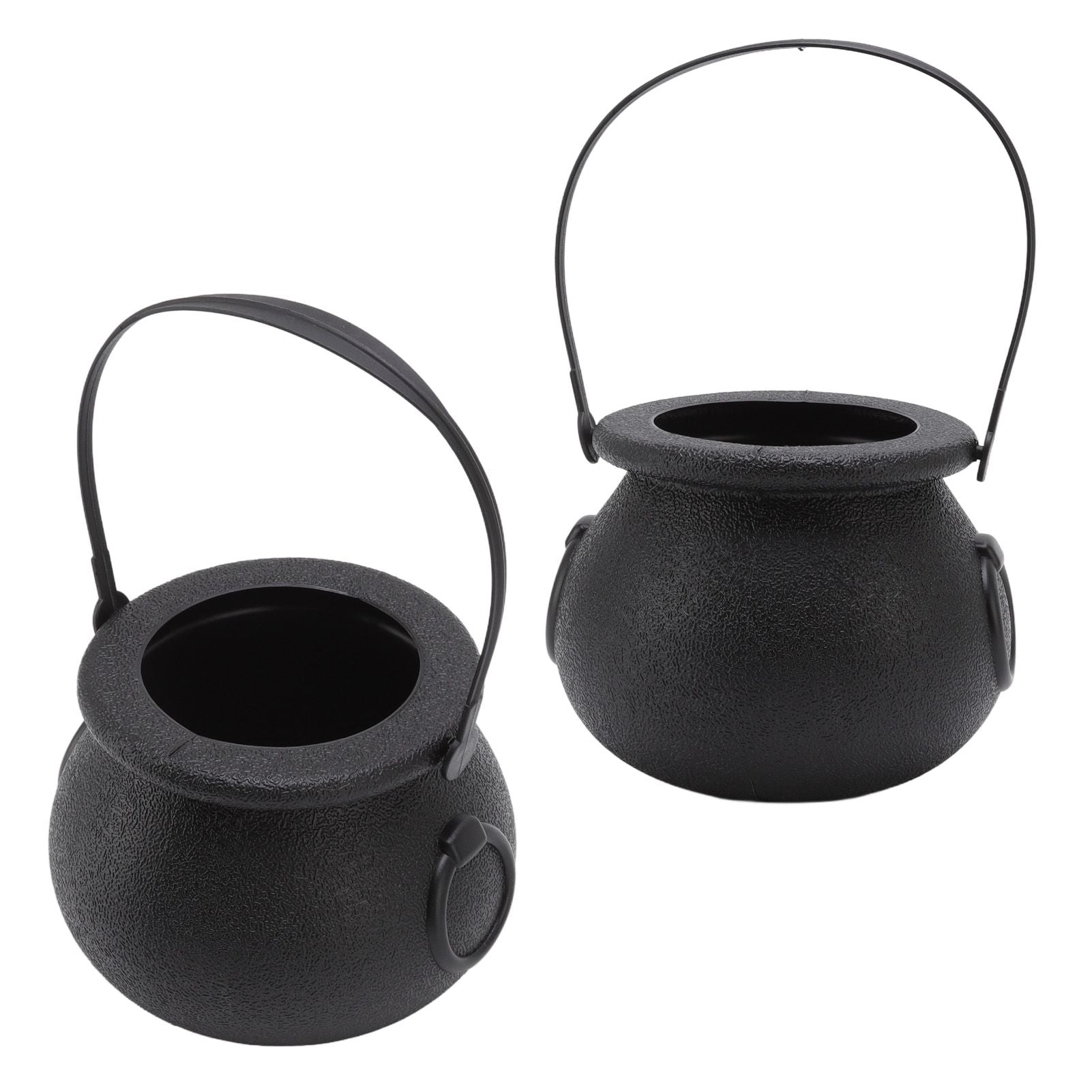 Candy Bucket Plastic Black Portable Cauldron Kettle Halloween Party Decoration with Handle for Kids