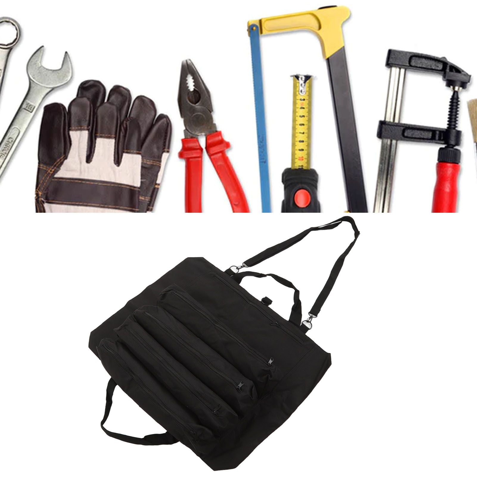 Roll Up Tool Bag Multi Purpose Tool Pouch Portable Multi Pocket Hanging Foldable Wrench Storage Carrier Black