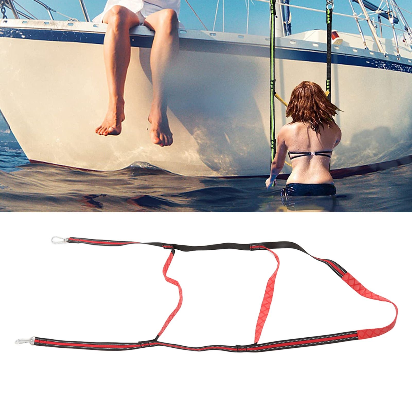 Boat Marine Rope Ladder Boarding Rope Ladder for Inflatable Boat Kayak Motorboat Canoeing Red 3 Stairs