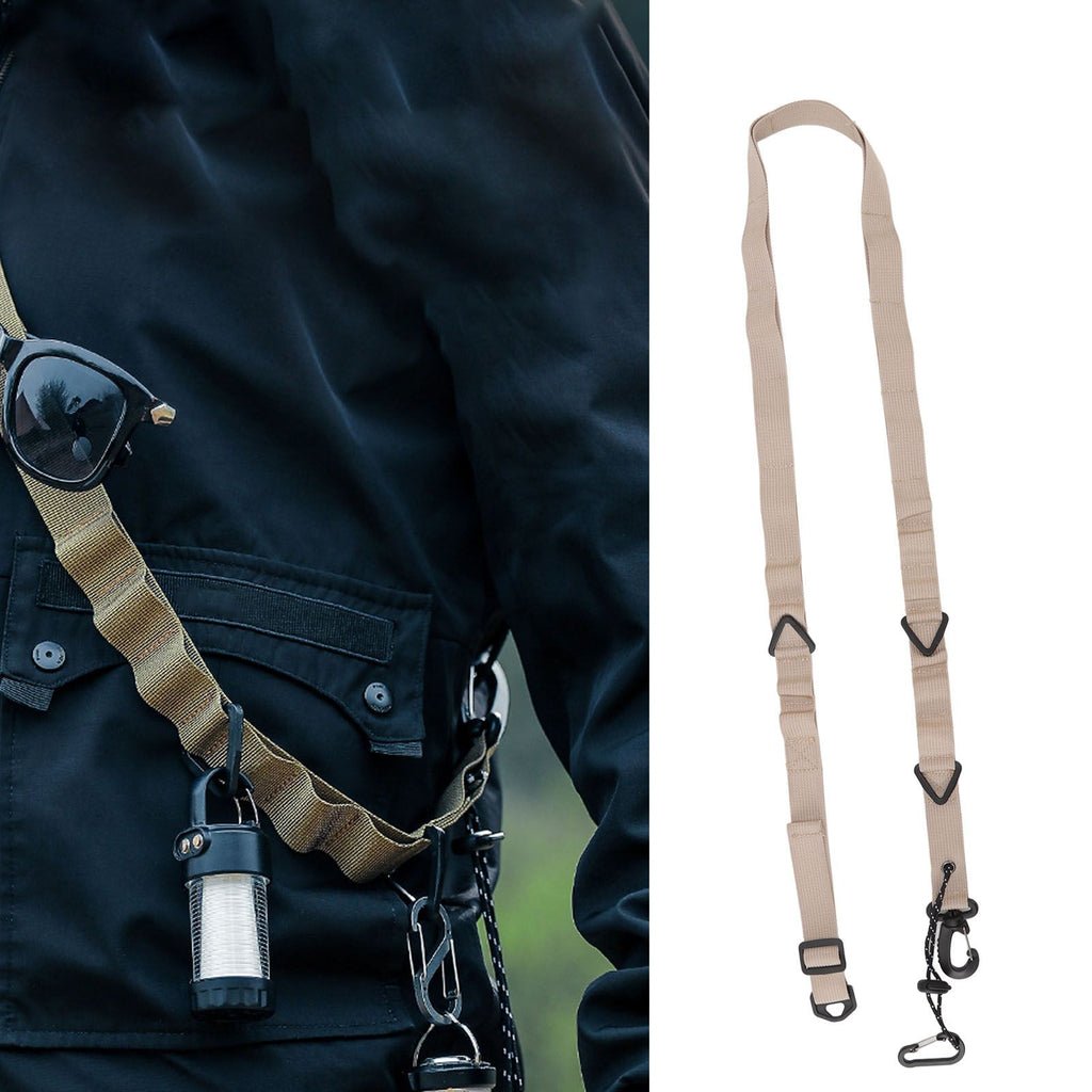 Shoulder Strap Canvas Multipurpose 24 Holes Adjustable Hanging Camping Clothesline Lanyard for Outdoor Clothes Khaki