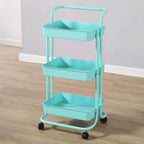 Heavy Duty 3 Tier Utility Rolling Cart Stylish Multifunctional Storage Organizer for Kitchen Bathroom Living Room Blue