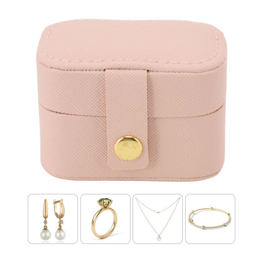 Mini Ring Storage Box PU Leather Small Jewelry Box Organizer Small Travel Earring Case Pink