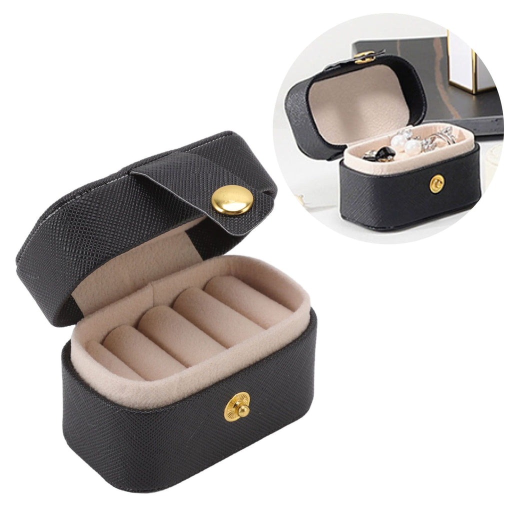 Mini Ring Storage Box PU Leather Small Jewelry Box Organizer Small Travel Earring Case Black