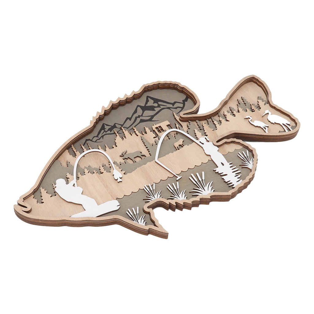 Wooden Hollowed Fish Figurine Multilayer Boxwood Decorative Wooden Hollowed Fish Striped for Home Office Canteen Bass