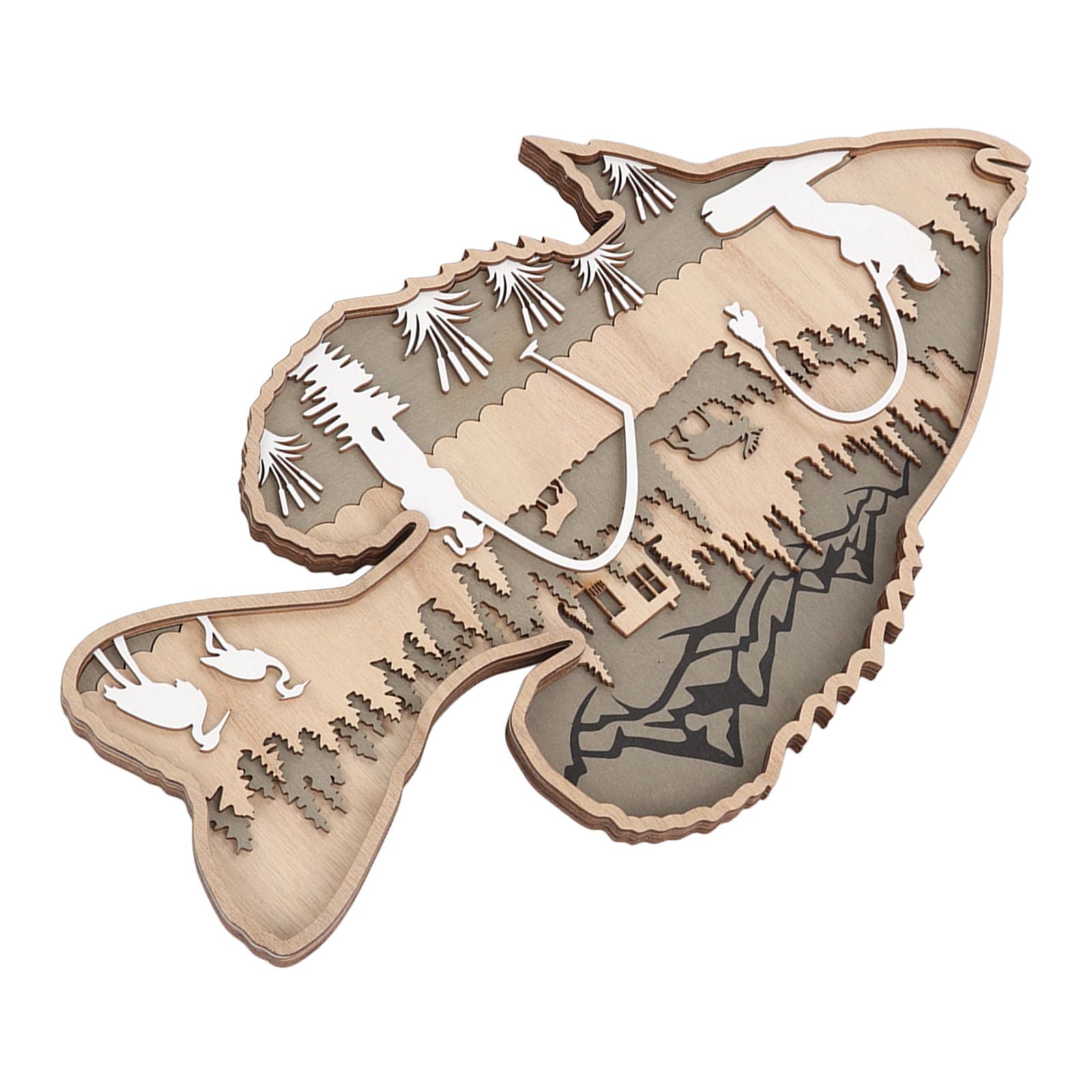 Wooden Hollowed Fish Figurine Multilayer Boxwood Decorative Wooden Hollowed Fish Striped for Home Office Canteen Bass