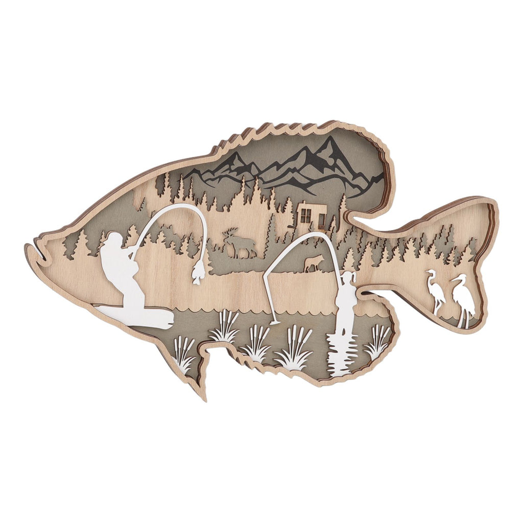 Wooden Hollowed Fish Figurine Multilayer Boxwood Decorative Wooden Hollowed Fish Striped for Home Office Canteen Bass