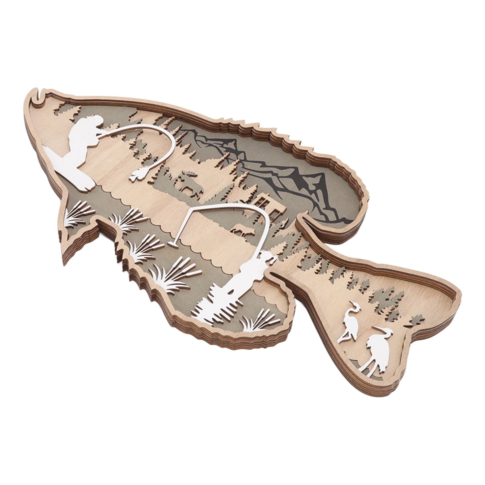 Wooden Hollowed Fish Figurine Multilayer Boxwood Decorative Wooden Hollowed Fish Striped for Home Office Canteen Bass