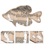 Wooden Hollowed Fish Figurine Multilayer Boxwood Decorative Wooden Hollowed Fish Striped for Home Office Canteen Bass
