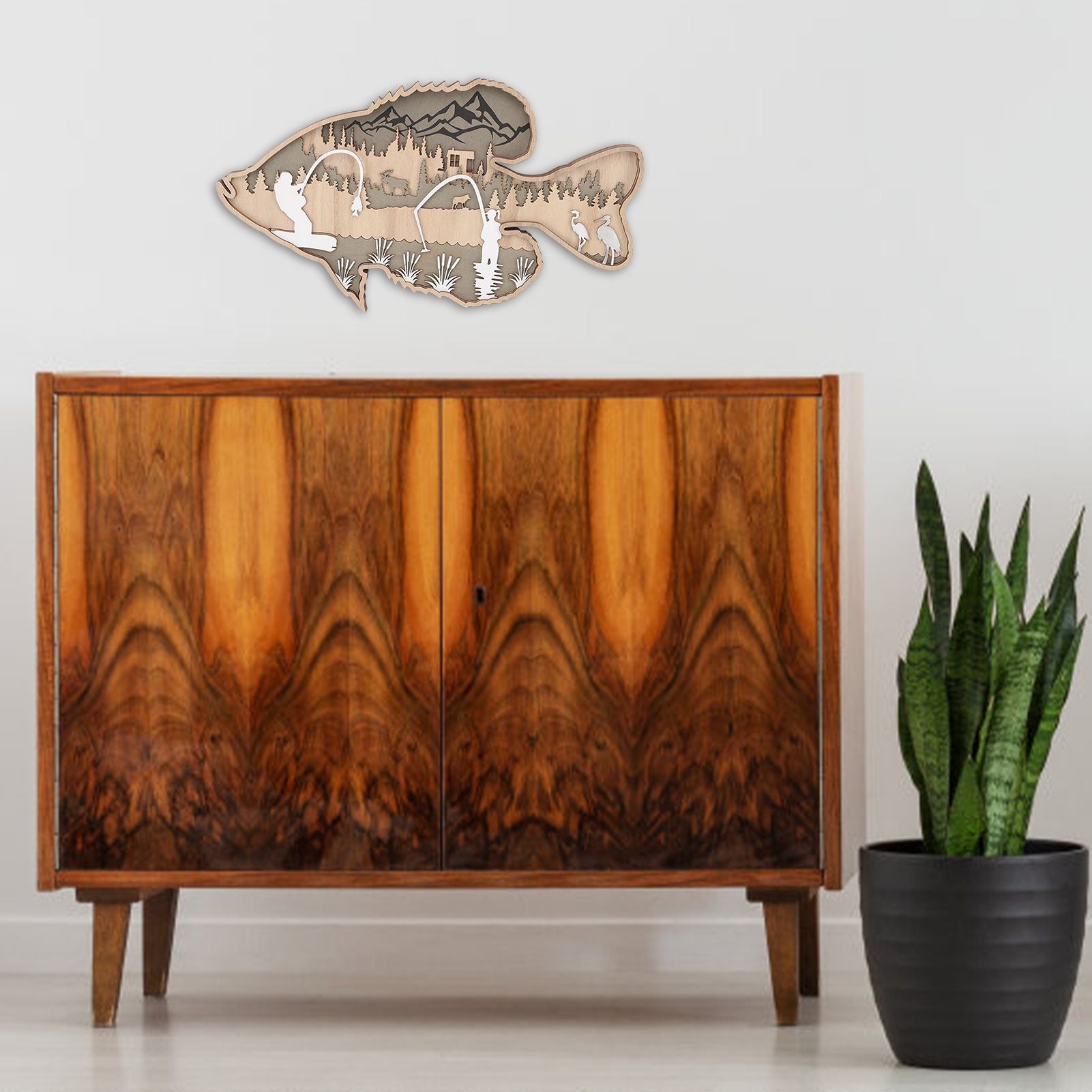 Wooden Hollowed Fish Figurine Multilayer Boxwood Decorative Wooden Hollowed Fish Striped for Home Office Canteen Bass
