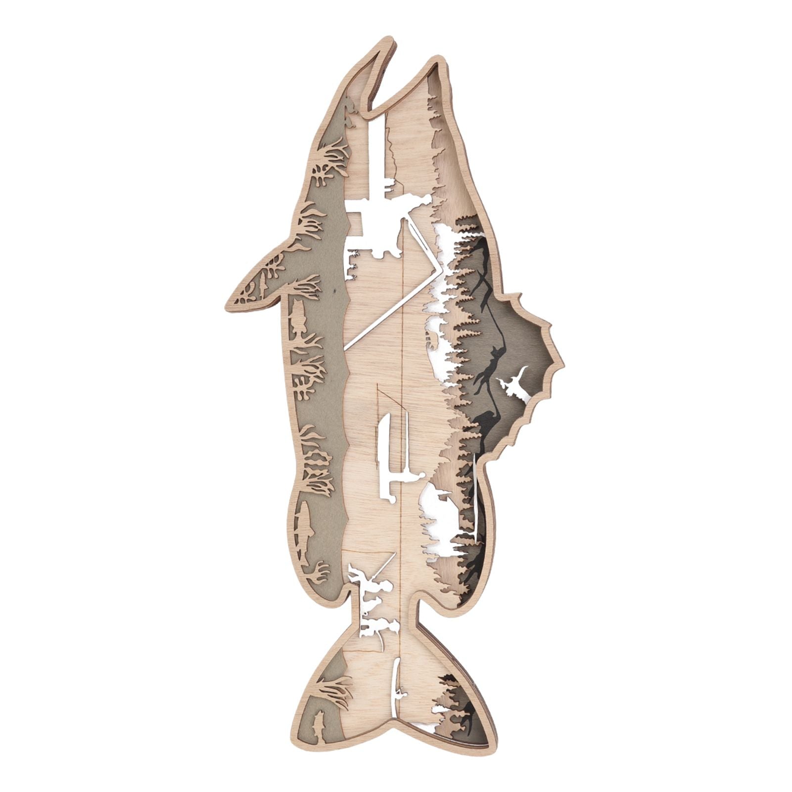 Wooden Hollowed Fish Figurine Multilayer Boxwood Decorative Wooden Hollowed Fish Striped for Home Office Canteen Salmon