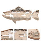 Wooden Hollowed Fish Figurine Multilayer Boxwood Decorative Wooden Hollowed Fish Striped for Home Office Canteen Salmon