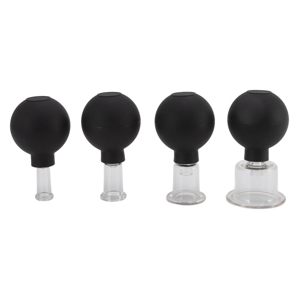 4Pcs Glass Cupping Set Black Silicone Ball Massage Vacuum Suction Cupping for Facial Skin