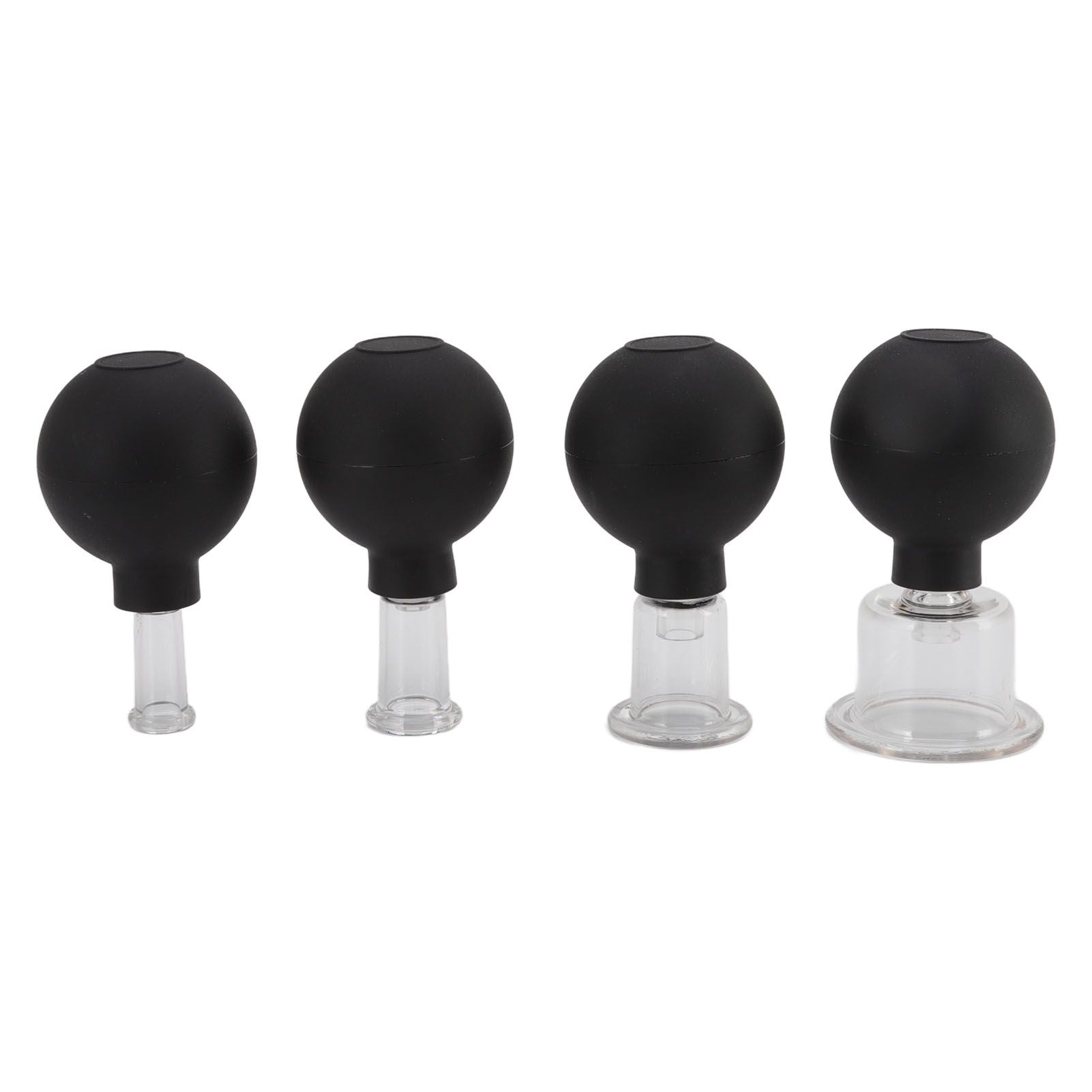 4Pcs Glass Cupping Set Black Silicone Ball Massage Vacuum Suction Cupping for Facial Skin