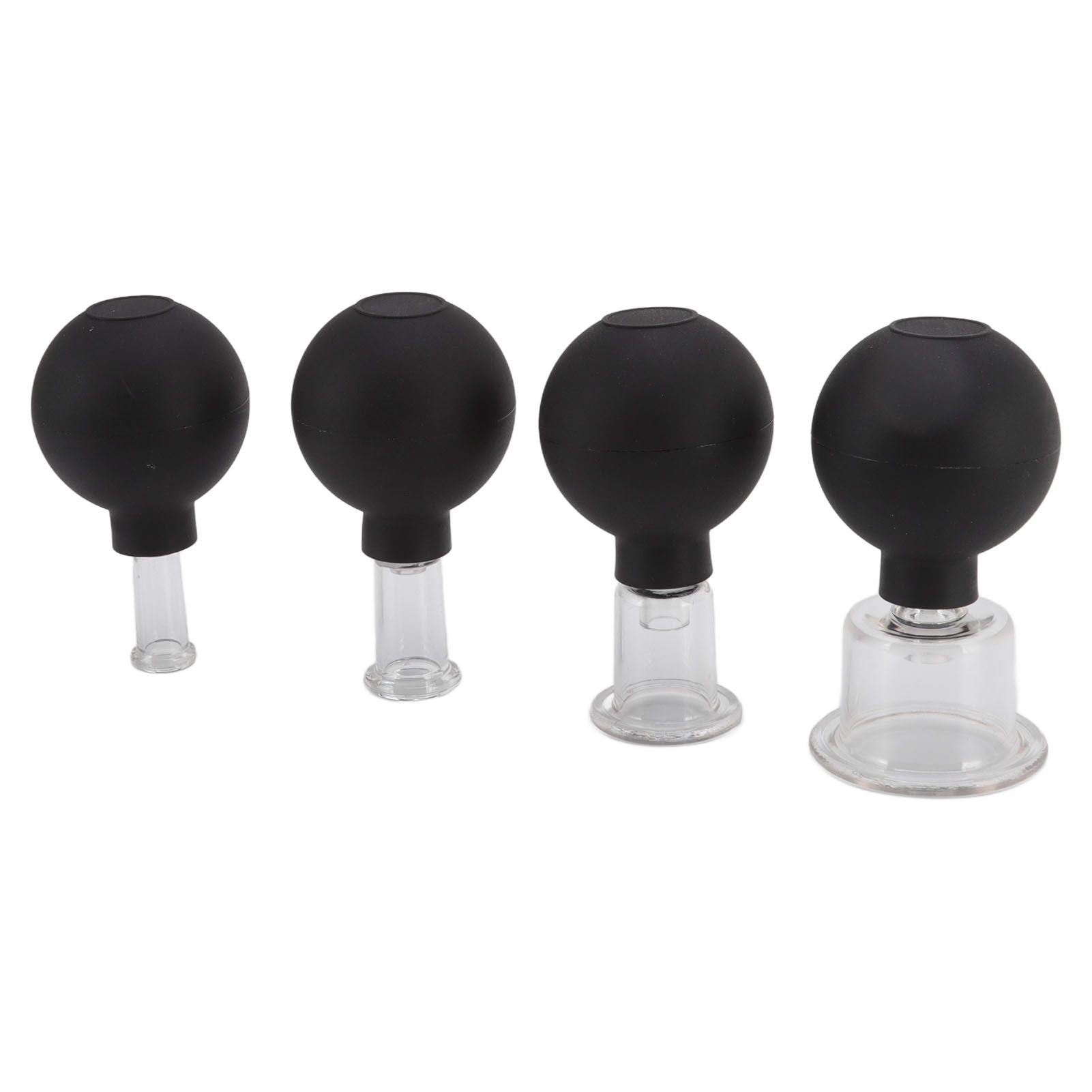4Pcs Glass Cupping Set Black Silicone Ball Massage Vacuum Suction Cupping for Facial Skin