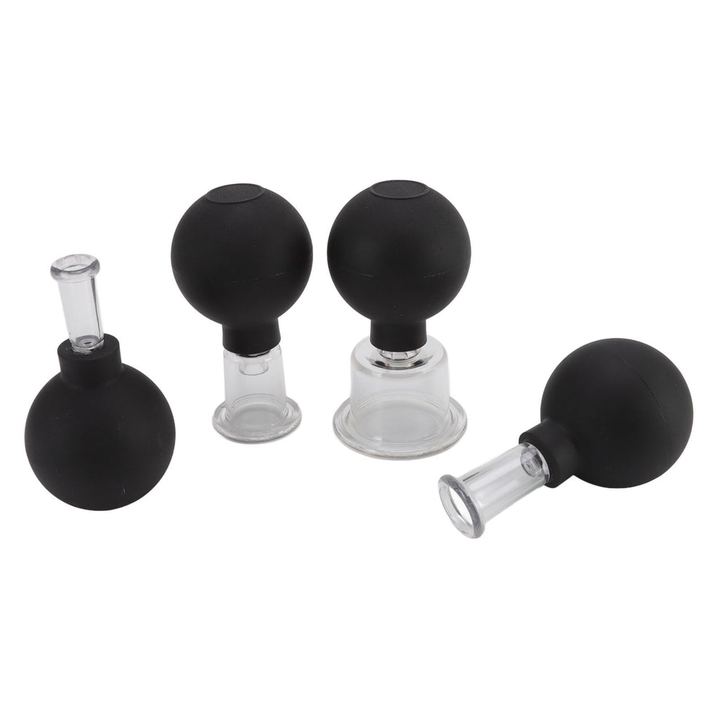 4Pcs Glass Cupping Set Black Silicone Ball Massage Vacuum Suction Cupping for Facial Skin